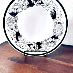 Mikasa Nocturne 3173 Vegetable Bowl 9" Cera Stone Made  Japan Black White Floral